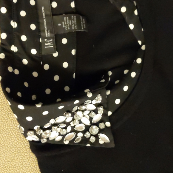 INC black white polka dot embellished bling jewels collar sweater shirt pullover - Picture 5 of 17